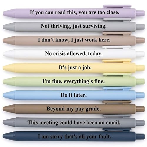 Funny Pens for Adults, 10 Pcs Sarcastic Pens and Coworker Gifts for Work | Black Ink Pens with Sayings; Sarcastic Gifts and Funny Office Gifts for Coworkers on Birthdays, at Work or for Appreciation