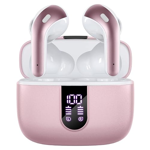 TAGRY Bluetooth Headphones True Wireless Earbuds 60H Playback LED Power Display Earphones with Wireless Charging Case IPX5 Waterproof in-Ear Ear buds with Mic for TV Smart Phone Laptop Computer Sports