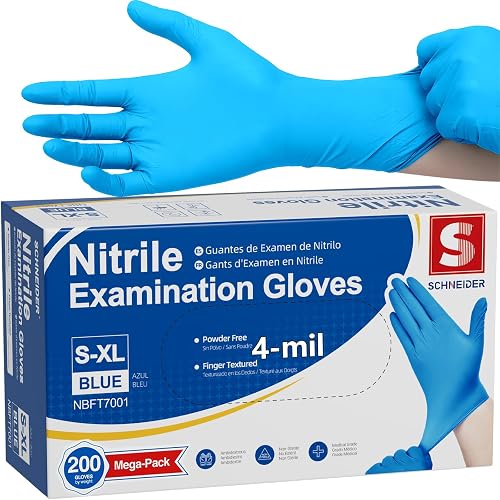 Schneider Black Nitrile Gloves, Gloves Disposable Latex Free, Powder Free | 4-Mil, Medical Exam Glove, Food Safe Gloves, Cooking Gloves, Cleaning Gloves