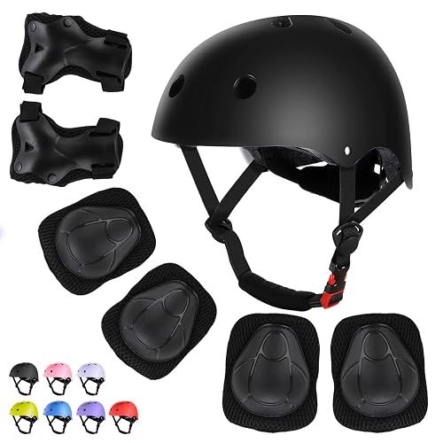 WayEee Kids Bike Helmet Set Knee Pads Adjustable Protective Gear, 3-14 Age | 7pcs skateboard set with knee pads elbow pads wrist guards double size sport cycling bike roller skating scooter boys girls
