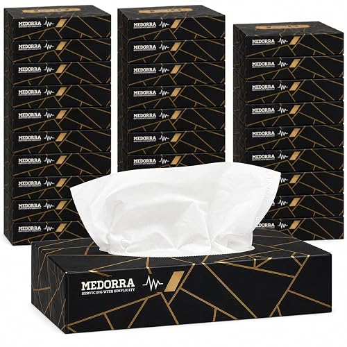 Premium Facial Tissues, Black & Gold Luxury Box, 2-Ply Soft & Strong, Hypoallergenic, 100 Sheets per Box, 30-Pack, 3000 Total Sheets