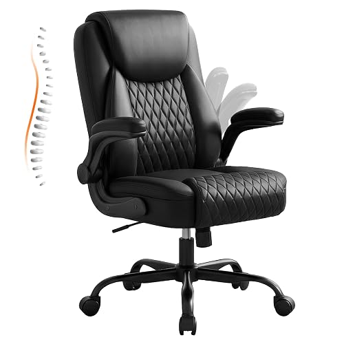 GTPLAYER PU Leather Office Chair, Home Desk Chair with Flip-up Arms, Modern | Ergonomic Back, Memory Foam Cushion, Comfy Executive Chair for Home Office Gaming, Flexible Rocking, Heavy Duty Chairs