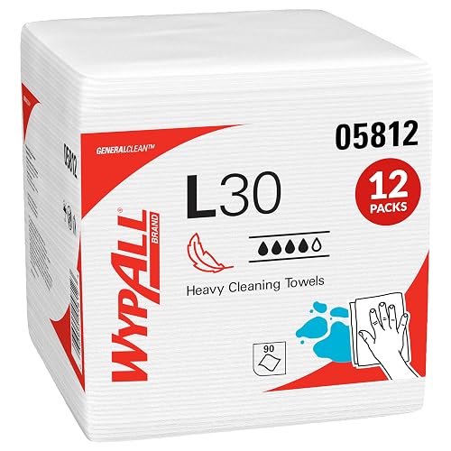 WypAll GeneralClean L30 Heavy Duty Cleaning Towels, 12 x 90 Sheets (05812) | Quarterfold, White Towels, Soft & Plush, Gentle on Delicate Surfaces, Tough on Dirt
