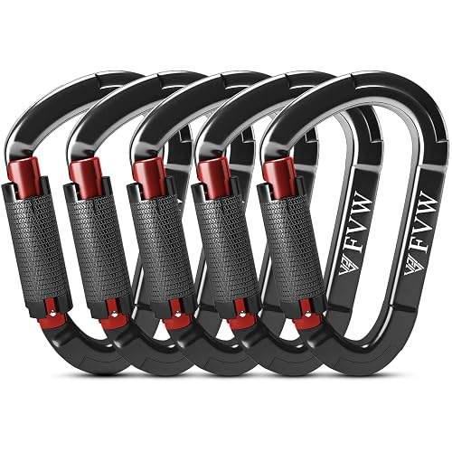 FVW Auto Locking Rock Climbing Carabiner Clips,Professional 25KN (5620 lbs) Heavy Duty Caribeaners for Rappelling Swing Rescue & Gym etc, Large D-Shaped Carabiners
