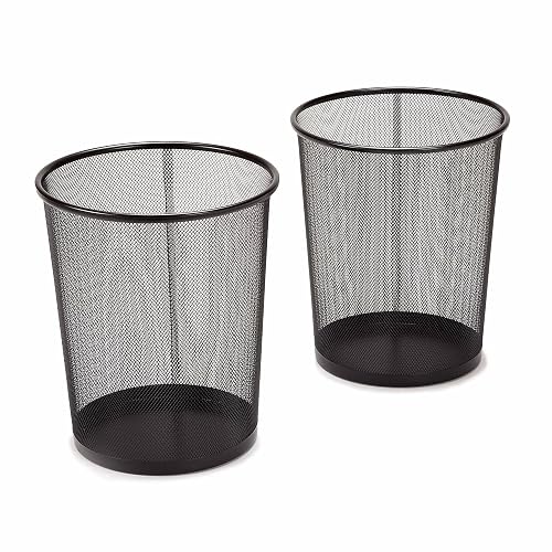 2-Pack 6-Gallon Steel Mesh Trash Can, Recycling Bin, Black Wastebasket | Desk trash can for dorm, bedroom or office use; it also serves as a recycling bin for home or desk