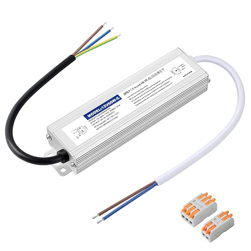 Karyoosi Waterproof IP67 LED Driver Power Supply 12V 60W 5A, 110V AC to 12V DC Converter, Ideal for Indoor and Outdoor, Marine, and Industrial LED Lighting Applications