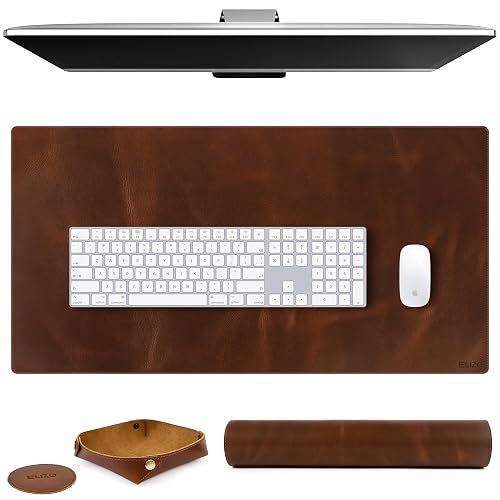 Elizo Real Leather Desk Mat Set (32x16) Large Desk Cover Desk Blotter Protector Computer Gaming Mouse Pad Table Laptop Office Desktop Accessories - Antique