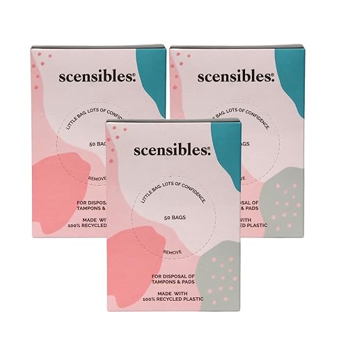 Scensibles Personal Care Disposal Bags (150 Count, Pack of 3) - for Tampons, Pads, Liners, Condoms & More - Discreet, Hygienic & Odor-Reducing Disposal Solution