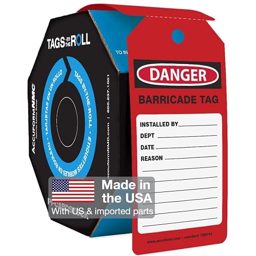 AccuformNMC Red Barricade Tag, Safety Tag, Hazard Warning, Danger Sign | 100 Tags by-The-Roll, OSHA Compliant, Tear & Water Resistant PF-Cardstock, 6.25" x 3", TAR741