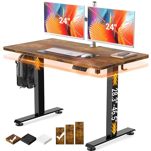 Veken 47.2 Inch Large Electric Standing Desk, Gaming Table, Brown | Height Adjustable Sit Stand Up Computer Tables for Home Office, Study , Writing, Suit students, employees and group work