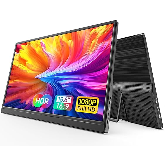 WGK 15.6 inch Portable Monitor 1080P FHD Travel Display HDMI/USB-C Compatible with Laptops, Desktops, Phones, PS, Mac, Xbox, Switch, and Other Gaming Devices Includes Stand and Speakers VESA