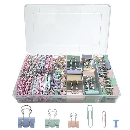 282 Pcs Colored Office Clips Set Binder Clips and Paper Clips Push Pin Colored Assorted Sizes Small Medium Large for Home School Office Supplies