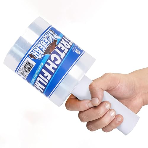 TAPEBEAR Stretch Wrap Film 4" x 1000Ft Shrink Wrap Roll with Handle | 60 Gauge Thick Durable Self-Adhering Clear Plastic Wrap Industrial Strength Pallet Shrink for Moving, Packing
