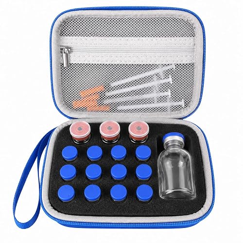 17 Slots Peptide Insulin Vial Hard EVA Travel Case Fits 1ml-30ml Vials | Wrist Strap Vial Protector Bag, Anti-Drop Foam Liner, Separate Mesh for Lab Tools, Lyophilized Peptide Sample Transport