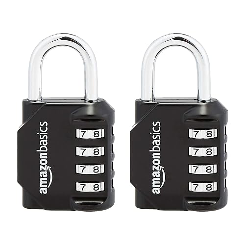 Amazon Basics 4-Digit Combination Lock, Black, 2-Pack