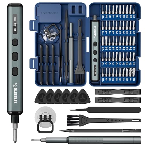 STREBITO Electric Screwdriver Set, 67 in 1 Electric Precision Screwdriver | 50 S2 Magnetic Bits, 5 Torque Settings, 4 LED Lights, Mini Electric Screwdriver Kit for PC Phone Laptop Camera Electronics