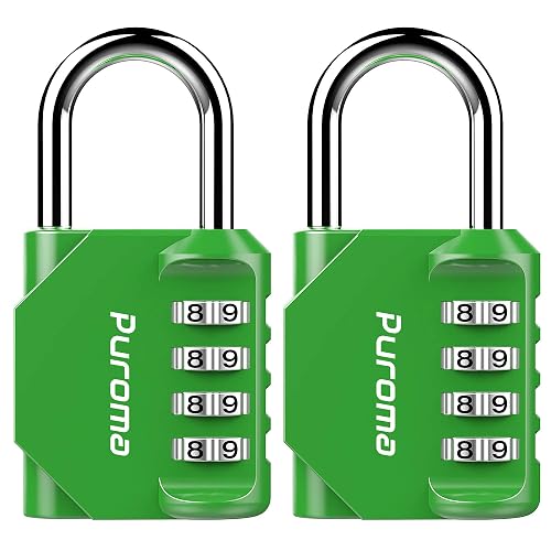 Puroma 2 Pack Combination Lock Locker 4 Digits Combo Padlock Gym Green | For School Gate Fence Toolbox Hasp Storage, Outdoor, Resettable, Weatherproof, Side Window, Crack Cut Resist, Hardened Steel