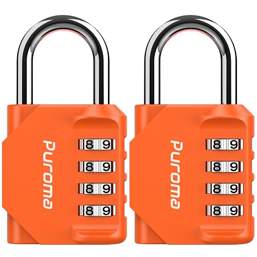 Puroma 2 Pack Combination Lock Locker 4 Digits Combo Padlock Gym Orange | For School Gate Fence Toolbox Hasp Storage, Outdoor, Resettable, Weatherproof, Side Window, Crack Cut Resist, Hardened Steel