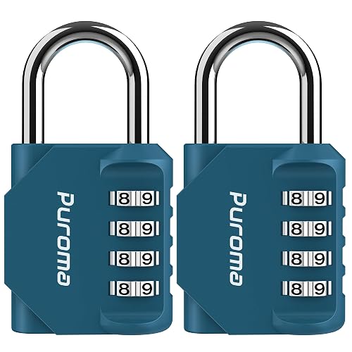 Puroma 2 Combination Lock Locker 4 Digits Combo Padlock Gym Peacock Blue | For School Gate Fence Toolbox Hasp Storage, Outdoor, Resettable, Weatherproof, Side Window, Crack Cut Resist, Hardened Steel