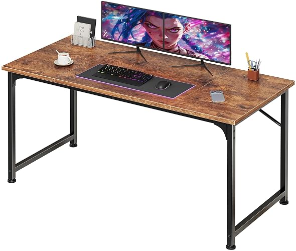 PRAISUN 47 Inch Computer Desk, Office Desk, Spacious Desktop, Rustic Brown | Modern Gaming Desk for Bedroom, Study, Work, Gaming & Writing, Large Legroom, Sturdy Metal Frame, Small Spaces