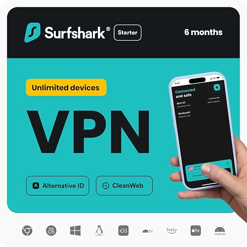 Surfshark Starter VPN | Unlimited Devices | 6-Month | Ad Blocker | PC/Mac/Mobile Online Code