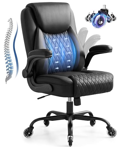 GTPOFFICE Executive Office Chair, Ergonomic PU Leather Desk Chair,Pro Black | Comfortable Lumbar Support, Upgrade Smooth Rubber Wheel, Flip-up Armrests, Zoned Pressure-Relief Pocket Spring Cushion