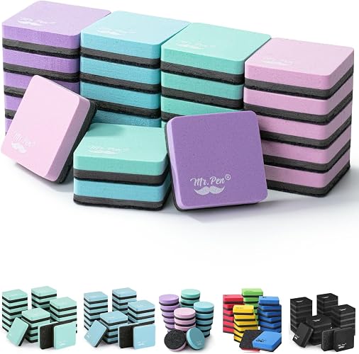 Mr. Pen- Mini Magnetic Dry Erase Erasers, 2" x 2", 24 Pack | Colorful Small Magnetic Whiteboard Dry Erase Erasers Bulk for Kids, Teachers, Students and Classroom Supplies