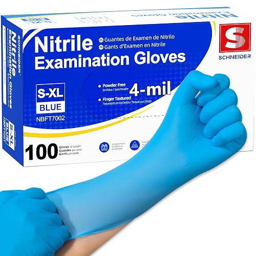Schneider Nitrile Gloves, Gloves Disposable Latex Free, Powder Free | Black / Blue, 4-Mil, Medical Exam Glove, Food Safe Gloves, Cooking Gloves, Cleaning Gloves