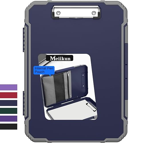 Meiikun Clipboard with Storage, Internal Pen Pouch, 8.5x11 Clipboards Navy | Toughest Clipboards with Metal Clip, Heavy Duty Plastic Clip Boards, High Capacity Box Case for Contractor Trucker Driver