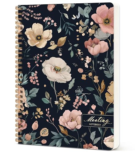 Taja Meeting Notebook for Work, Project Planner, 6.9" X 9.7", 140 Pages | Work Notebook with Action Items, Meeting Minutes Planner Notebook, Office Supplies for Men & Women, Evening Petals