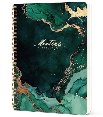 Taja Meeting Notebook for Work, Project Planner, 6.9" X 9.7", 140 Pages | Work Notebook with Action Items, Meeting Minutes Planner Notebook, Office Supplies for Men & Women, Emerald Drift