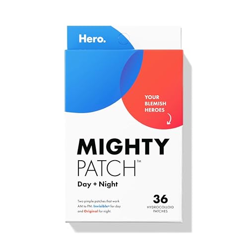 Mighty Patch Hero Cosmetics Day and Night Acne Pimple Patches, 36 Ct | 18x Original + 18x Invisible+ Patches, Absorbs Pimple Gunk in 6-8 Hours, Medical-Grade Hydrocolloid, Dermatologist-Tested