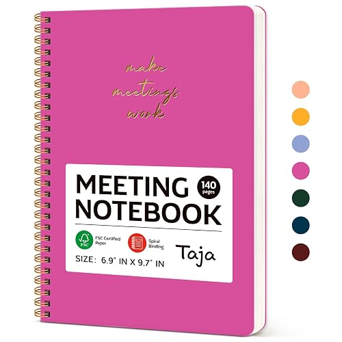 Taja Meeting Notebook for Work, Project Planner, 6.9" X 9.7", 140 Pages | Work Notebook with Action Items, Meeting Minutes Planner Notebook, Office Supplies for Men & Women, Berry Pink