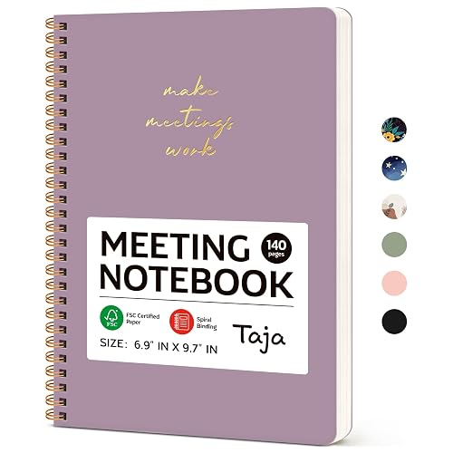 Taja Meeting Notebook for Work, Project Planner, 6.9" X 9.7", 140 Pages | Work Notebook with Action Items, Meeting Minutes Planner Notebook, Office Supplies for Men & Women, Purple