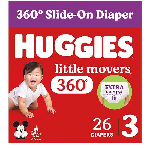 Huggies Little Movers HuggFit 360 Diapers Size 3, 26 Count | Pull On Diapers, Double Grip Strips, Secure Flexible Fit, Up to 12-Hour Protection, Dry Touch Liner, Wetness Indicator