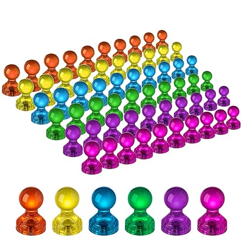60 PCS Colorful Strong Magnetic Push Pin Magnets, Office Classroom Magnets,6 Assorted Color, Perfect to use as Kitchen Home and School, Map Magnets,Whiteboard Magnets