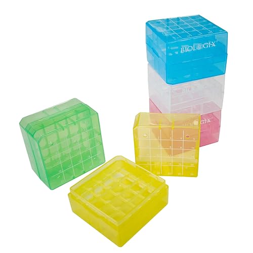 CryoKing 25-Well Cryo Boxes, 2 in, PP, Assorted Color, Pack of 5 | PP Cryoboxes, Numbered Grids for Sample Identification, Drain Holes and Air Vents Minimize Condensation