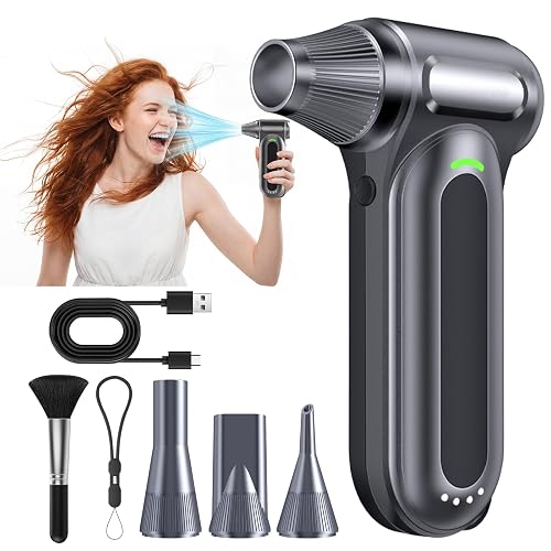 Computer Air Duster for Keyboard & PC, 170,000 RPM Cordless Electric Dust Blower, 4-Speed Brushless Compressed Air Duster for Electronics, Car, Reusable Canned Air Alternative, Gray