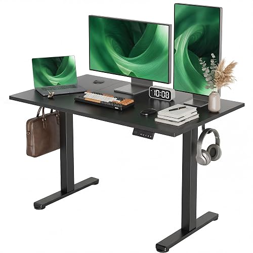 Claiks Electric Height Adjustable Standing Desk, 48x24 Inch, Deep Black | Smooth Height Adjustment, 3 Memory Presets, Cable management hub & hook, Stable Steel Frame, 156 lbs Capacity, Easy Assembly