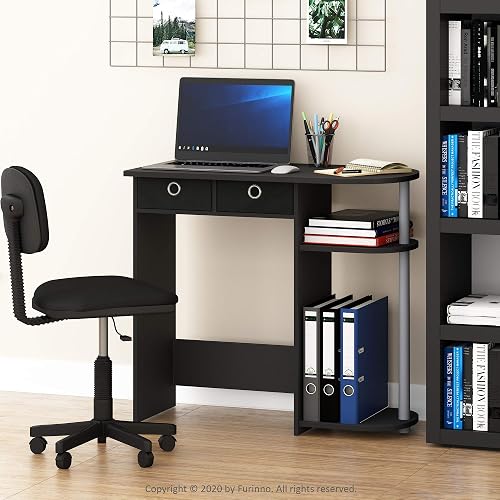 Furinno Go Green 32-Inch Computer Desk with 2-Tier Shelf, Classic Black | Storage Bins, Rectangular, Office Desk, Writing Desk, Gaming Desk for Dorm, Home Office, Bedroom, Study Room