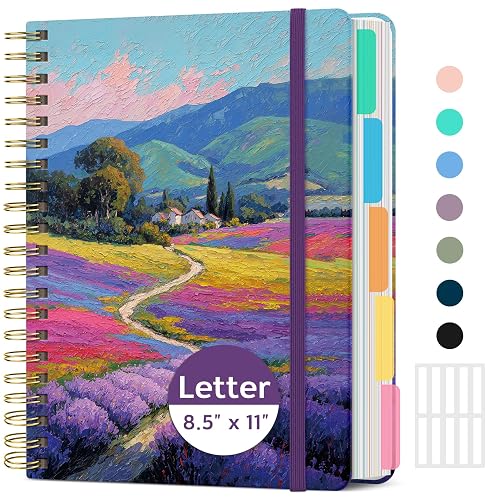 Taja Large Spiral Notebooks for Work 5 Subject with Removable Dividers | 8.5" x 11" Pretty Hardcover Notebook Journal for Women, College Ruled, Perfect for Study & Office , 280 Pages, Sienna Meadows