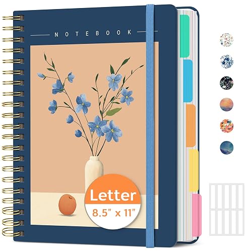 Taja Large Spiral Notebooks for Work 5 Subject with Removable Dividers | 8.5" x 11" Pretty Hardcover Notebook Journal for Women, College Ruled, Perfect for Study & Office , 280 Pages, Soft Balance