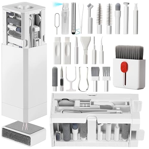 Cell Phone Cleaning Kit, iPhone Cleaning Kit for Charging Port Cleaner Keyboard Cleaning Kit for Airpods/Android/USB C/Earbuds/Laptop/iPad/Camera Lens with Stylus Pen (White)