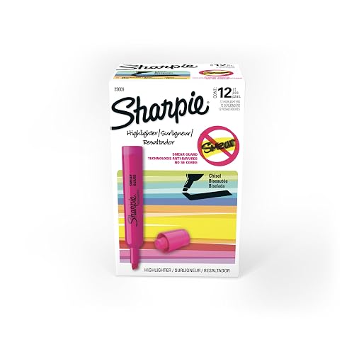 Sharpie Tank Style Highlighters, Chisel Tip, Fluorescent Pink, 12 Count
