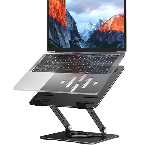 BESIGN Laptop Stand with 360° Rotating Base, Ergonomic Adjustable Notebook Riser, Foldable Computer Holder Compatible with 10-14" Laptops, LS11 Black
