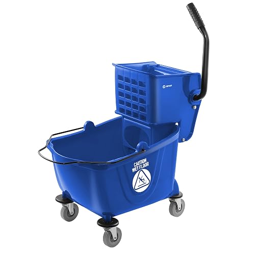 Dryser Commercial Mop Bucket with Side Press Wringer, 26 Quart, Blue