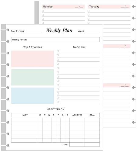 (2-Pack) Weekly Planner Undated Refills - Letter Size 106 Sheets/212 Pages Colorful Weekly Planner for 11-Disc Discbound, TUL, 100 gsm White Paper, Lasts 2 Year, Undated, 8.5" x 11"