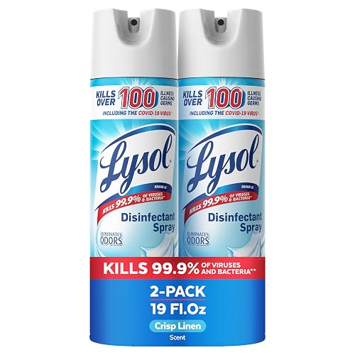 Lysol Disinfectant Spray, Sanitizer, Crisp Linen, 19 oz, 2 Pack | Multi-Surface Disinfecting & Sanitizing Antibacterial Room Spray, Deodorizer Spray, Home & Bathroom Cleaning Supplies