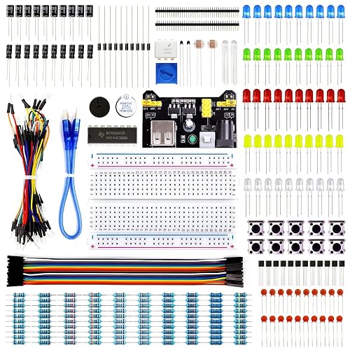 REXQualis Electronics Basic Kit w/Power Supply Module, Breadboard, Jumper Wire, LED,Resistor, comes with more than 300pcs sensors and components for fun and simple electronic projects.