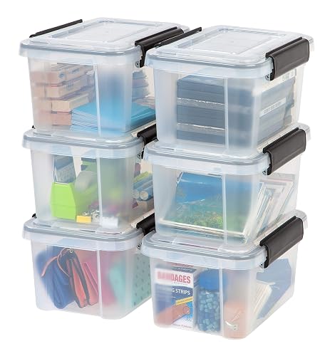 IRIS USA 6-Pack 6 Qt Storage Bins with Gasket Lids, Clear/Black | WeatherPro seal protects shoes, crafts, documents and supplies from dust and moisture